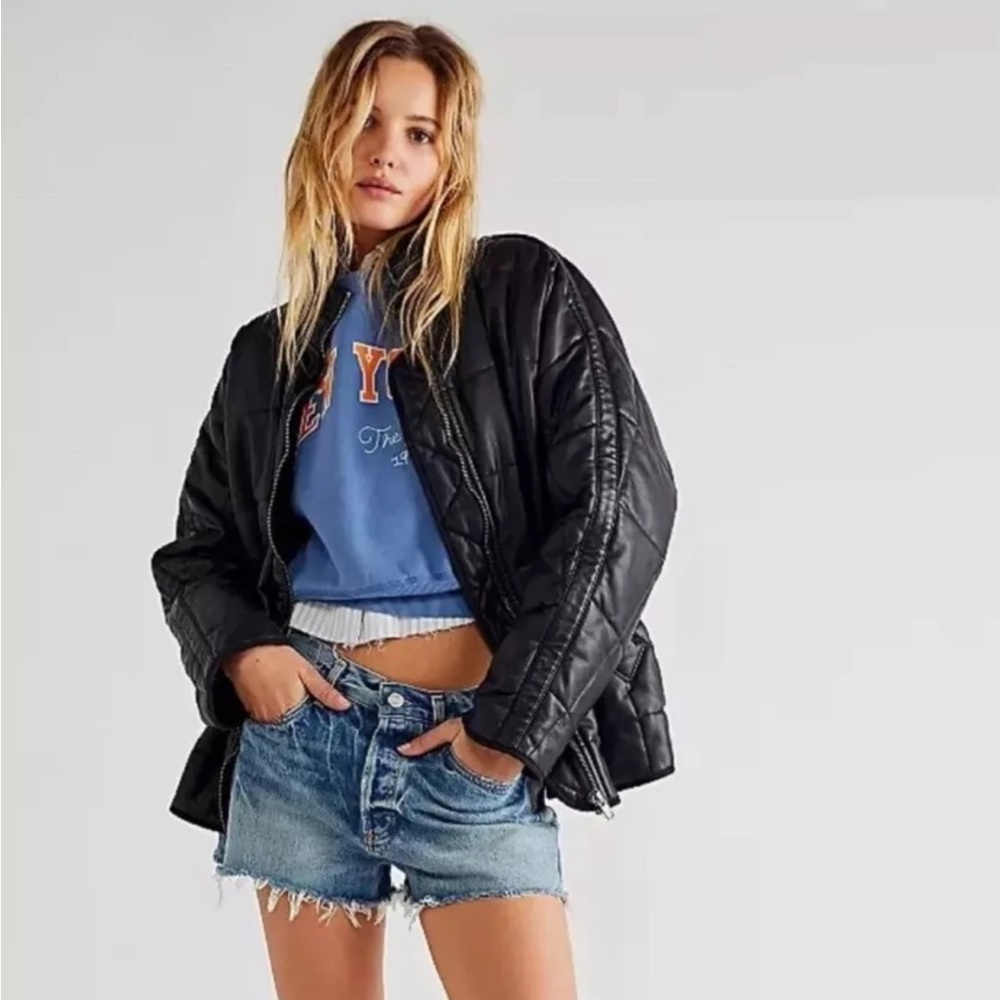 Free People Quilted Leather Dolman Jacket